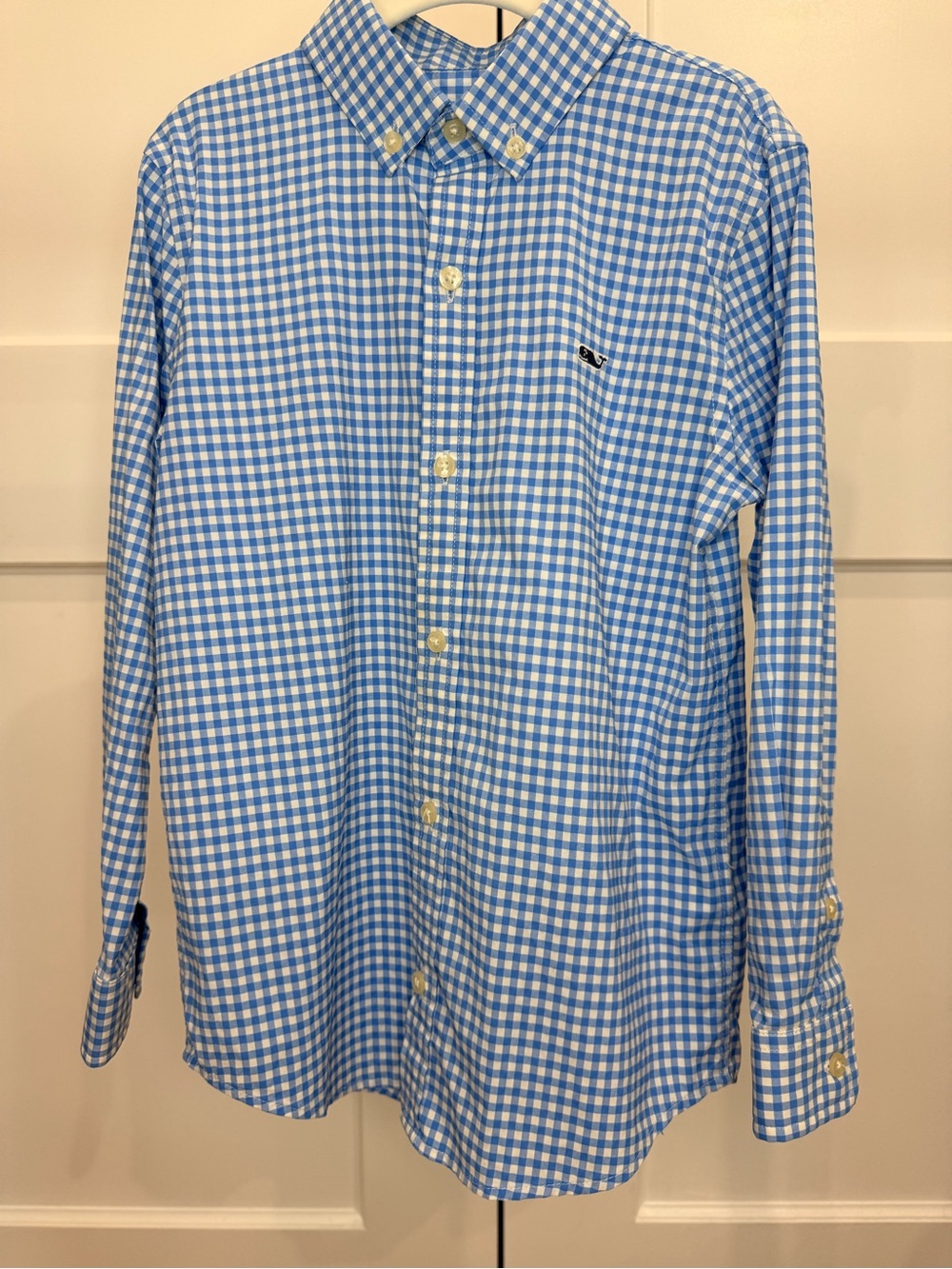 Vineyard Vines Boys Light Blue & White Gingham Button-Down Shirt